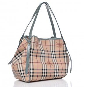 Burberry Beige and Blue Checkered Tote